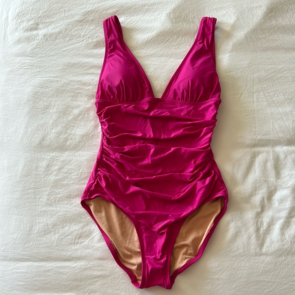 J. Crew Ruched V-Neck One-Piece Size 6 in Radiant Fushia